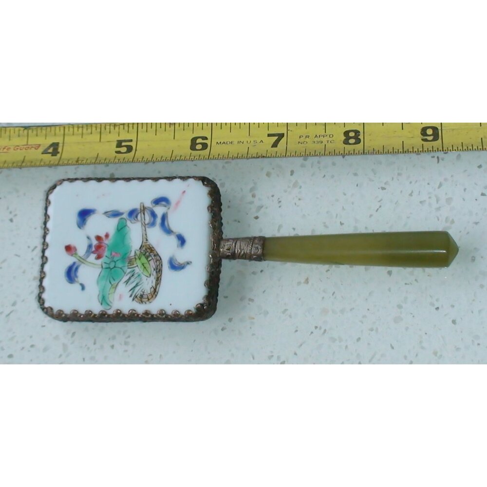 Shard Lotus Hand Mirror with Green Glass Handle and Decorative Edging - Picture 2 of 8